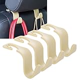 Amooca Car Seat Headrest Hook 4 Pack Hanger Storage Organizer Universal for Handbag Purse Coat Universal fit Vehicle Car Beige with Clip