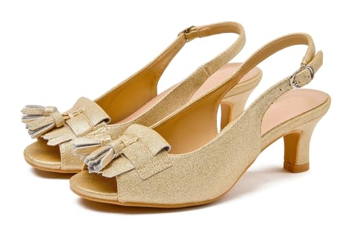 kkdom Women Comfort Tassels Fish Mouth Fashion Kitten Heels Pump Shoes