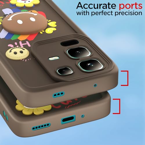 Image of Pikkme Back Cover for Infinix Note 50s 5G | Soft Silicone| Cute Rainbow Smile & 3D Cartoon Flower Design | Shockproof Raised Camera Protection Bumper Case (Brown)
