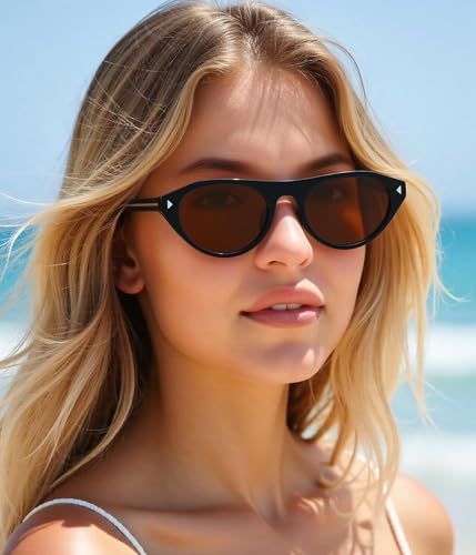 Image of EYLRIM Retro Oval Cat Eye Sunglasses for Women Men Trendy Flat Top Narrow Cateye Shades UV400 Protection