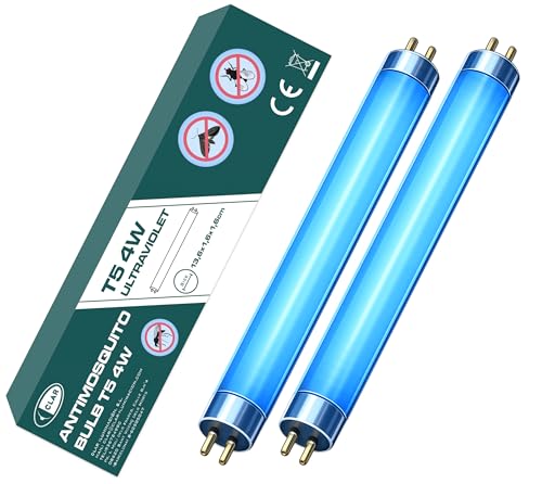CLAR - Tubos Fluorescentes UV, Bombilla Antimosquitos Ultravioleta, Lamparas Luz UV, Lampara de Luz Ultravioleta (4 Watts T5, Pack 2)