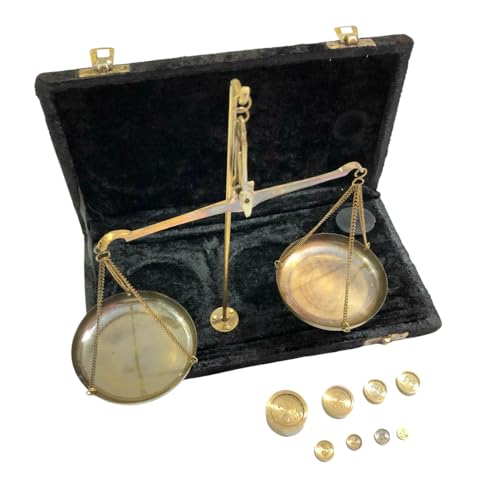 Báscula de equilibrio de latón náutico con caja de terciopelo y conjunto completo de pesas miniatura 1