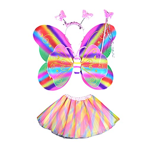 ABOOFAN Conjunto de fantasia de borboleta para meninas, asas de anjo, varinhas de fada, faixa de cab