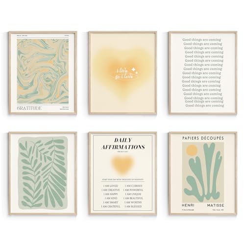 Habseligkeit Sage Green Wall Art Prints, Abstract Matisse Wall Art Exhibition Posters, Vintage Wall Art Prints, Retro Room Decor for Girl's Bedroom 11x14 inch, Unframed
