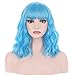 BERON 14 Inches Blue Wig Short Curly Wig with Bangs Women Charming Wigs Sky Blue Synthetic Wigs with Hairnet