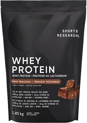 Sports Research Whey Protein Isolate - Sports Nutrition Protein Powder 25g per serving - 1.03 kg Bag Whey Protein - Dutch Chocolate Bulk Protein Powder, 25 Servings