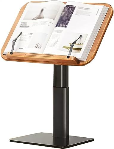 Adjustable Book Stand - Hands-Free Upright Wooden Cookbook Holder | Height & Angle Adjustable Book Rest for Desktop Reading | Book Stand Height Adjustable (Brown) (Brown)