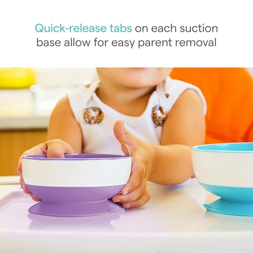 Munchkin Stay Put Suction Bowls for Baby and Toddler, 3 Pack, Blue/Green/Purple - Thumbnail 3
