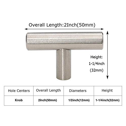 Homdiy Brushed Nickel Cabinet Knobs 5 Pack - Hd201Sn T Bar Cabinet Pull Single Hole With 2In Overall Length Brushed Nickel Cabinet Hardware Knobs Kitchen Metal Drawer Knobs For Bathroom, Closet #TOP1