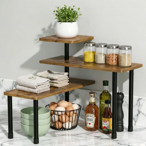 Awoyep Étagère d'angle de cuisine Organisateur Petite : étagère d'angle de cuisine Plan de travail Étagère de table réglable Étagère à épices debout...