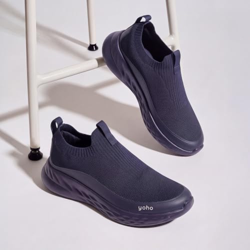 Image of Yoho Men Walking Slip On Shoes | Cushioned, Comfortable, Orthopedic, Lightweight & Breathable Knitted Stretchable Upper | Every Day Casual Wear without Lace, Stylish Footwear for Gents /Boys - UrbanEazyX