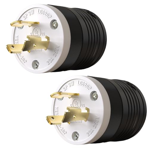 Image of 2 Pack NEMA L6-20P Locking Plug, 20 Amp Generator Replacement Plug 250V 2 Pole 3 Wire Grounding,Twist Lock Adapter Male Plug , Industrial Grade Heavy Duty, UL Listed (E355464)