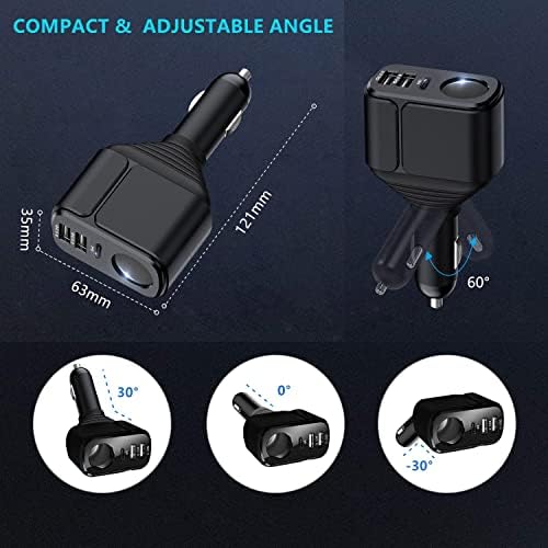 [PD3.0+Dual QC3.0] Car Charger Adapter, [4 in 1] 56W 12V/24V USB C Cigarette Lighter USB Charger for iPhone 14/13/12/11/XS/X/XR/8, iPad Pro/Mini,Samsung Galaxy, Pixel 2 3 etc