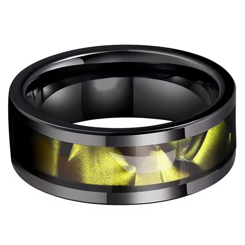 Synthetic Yellow Topaz Ring Black Stainless Steel Citrine Wedding Band Sizes 6-13 Unisex4