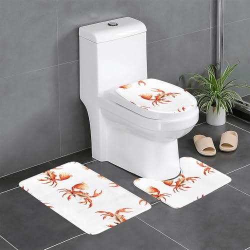 Tapis de salle de bain antidérapants WHJDPP lot de 3 avec imprimé crabe et conque rectangulaire