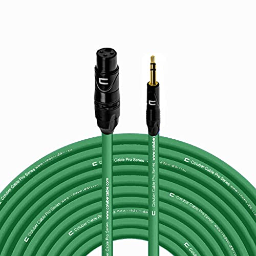 Balanced XLR Female Cable to 3.5 TRS Male - 100 Feet Green - Pro 3-Pin Microphone Connector for Powered Speakers, Audio Interface or Mixer for Live Performance & Recording