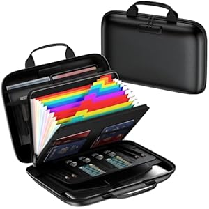 Fireproof Document Box, Hard Case Fireproof File Organizer with Lock and 13 Pocket Accordion File Folder, Portable Safe Box for Home Office Travel to Storage Important Documents Laptop Black