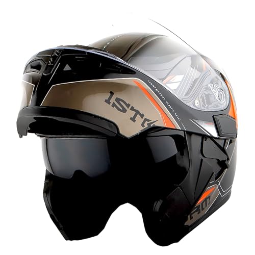 1Storm Motorcycle Modular Full Face Flip up Dual Visor Helmet + Spoiler: HB89 Storm Orange - Thumbnail 4