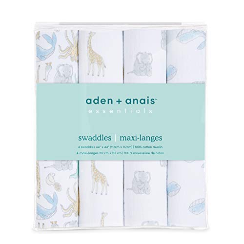 Image of aden + anais Swaddle Blanket, Boutique Muslin Blankets for Girls & Boys, Baby Receiving Swaddles, Ideal Newborn & Infant Swaddling Set, Perfect Shower Gifts, 4 Pack, Natural History