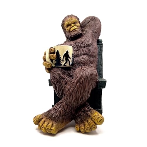 Bella Haus Bigfoot Garden Statue | Sasquatch Enjoying Morning Coffee | Whimsical Bigfoot Cabin Dcor for Yard Patio Office or Home | Mythical Coffee-Loving Sasquatch Figurine | Hand-Painted Resin