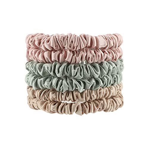 Miwen Silk Scrunchies 100% Pure Mulberry Silk Hair Ties,Gentle On Hair, Soft & Shiny, Less Pulling, Breakage For Ponytail (Small, Champagne+Green+Cherry Pink) #TOP1