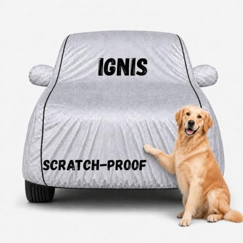 Image of Waterproof Car Cover for Ignis | Soft Cotton Lining Heavy Duty Triple Stitched Heat Resistant Outdoor Cover Comes with Mirror and Antenna Pocket Full Bottom Elastic (Zig Zag Silver)