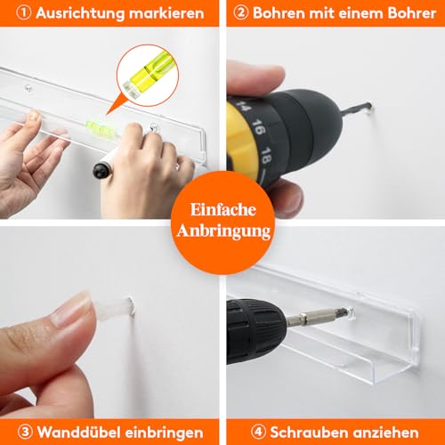 Lifewit Hängeregale für Schallplatten, 4 Pack 30,5CM Vinyl Halter Klar Wandregal Wandhalterung Raumdeko für Buch/Foto/Bild/Makeup im Schlafzimmer, Wohnzimmer, Bad, Kommode, kinderzimmer