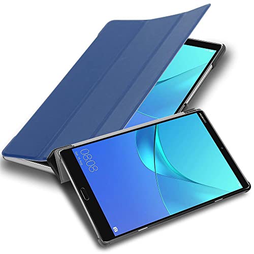 Cadorabo Funda Tableta para Huawei MediaPad M5 8 (8.4' Zoll) in Azul Oscuro Jersey – Cubierta Proteccíon Bien Fina en Cuero Artificial en Estilo Libro con Auto Wake Up e Función de Suporte