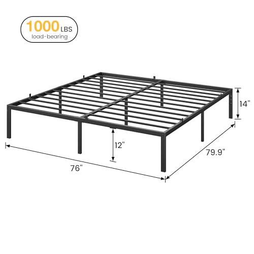 GAOMON 14 Inch Tall Bed Frame, Simple and Atmospheric Metal Platform Bed Frame, Storage Space Under The Bed, Sturdy King Size Bed Frame with Reserved Holes for DIY Headboard, King