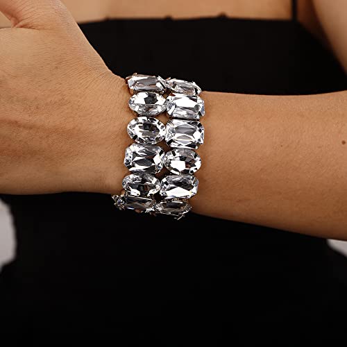 Denifery Crystal Bracelet Bridal Rhinestone Bangles Statement Wedding Bracelet for Women4