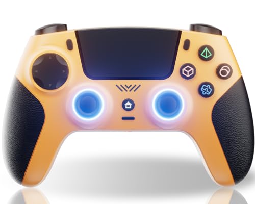 Yellow Wireless Controller Compatible for PS5/Pro/Slim/PC, Gradient Color RGB mode & haptic feedback & 1000 mAH battery & 3.5mm Audio Jack & Speaker