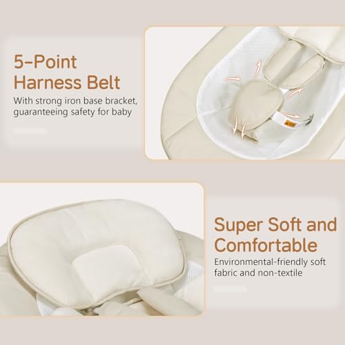 Image of Baby Swing for Infants, Portable Electric Baby Swings with Bluetooth, 5 Swing Speed, 10 Melodies, 5-Point Harness, Remote Control & Touch Panel - Infant Swing for Indoor & Outdoor Use, Beige