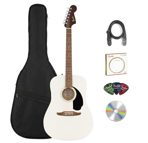 Fender California Redondo Acoustic Guitar - White Bundle with Gig Bag Strap Strings Picks and Austin Bazaar Instructional Video