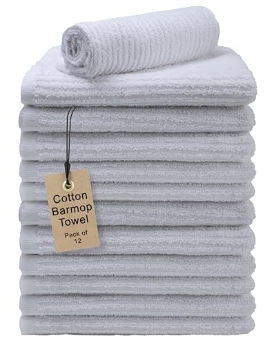 Textila Bar Mop Towels - 16x19 Inches - Pack of 12 - White - Cotton Dish Cloths & Cleaning Towels for Kitchen, Bar, Restaurant, Household Use – Absorbent, Durable, Reusable