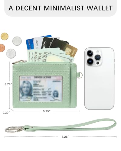 Image of BOSTANTEN Small Wallet For Women RFID Leather Credit Card Holder Slim Wristlet Keychain Wallet With Zipper Pocket, Mint Green Checkered