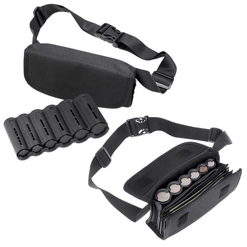 BSTKEY 2 Pack US Coin Holder Coin Dispenser, Fanny Pack with Banknote Waiters Purse Coin Sorter Coin Organizer, Black Coin Storage Bag with Belt for Waitress Server Collector Cashier Change