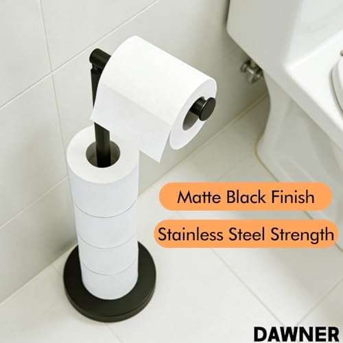 DAWNER 24" Black Toilet Paper Holder Free Standing, Stainless Steel Rustproof Toilet Paper Stand with Storage, Stable Heavy Weighted Flat Base for Apartment, Bathroom, Kitchen, Matte Black Finish by DAWNER - Image 3
