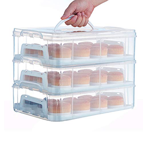 Feoowv 3 Tier Cupcake Carrier With Lid, Holds 36 Cupcakes Or 3 Large Cakes Food Transporter Container With 3 Tier Stackable Layer Insert(3 Tier Cupcake-Clear) #TOP7