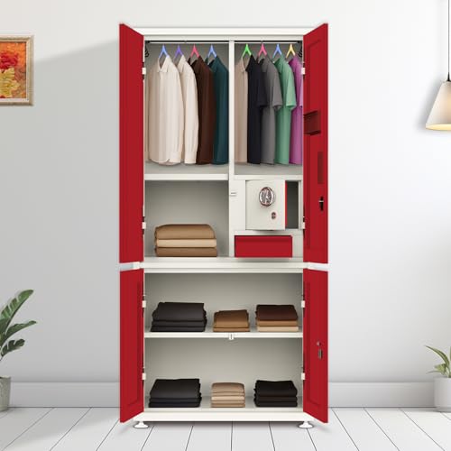 Image of Triveni almirah GOMTI-4 Model |10-Year Guarantee on Paint & Lock |Spacious 4-Door Steel Wardrobe with Top & Bottom Storage Sections| Powder Coated Finish|Tijori Locker | Bangle Drawer| 8 Pin Hangers