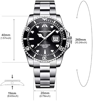 MEGALITH Herenhorloge 40 mm analoog kwartshorloge heren roestvrij staal