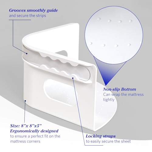 Bed Sheet Holder with Lock Strips - Heavy Duty Bed Sheet Corner Fastener Keep Sheets Firm & Tight, Bed Sheet Holder Straps Fit Any Bed, No More Loose Sheets, Easy Installation - White