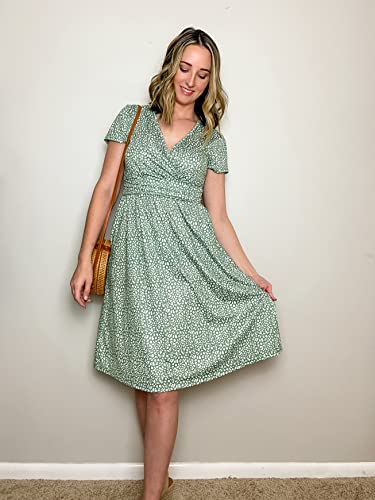 Image of Newshows Womens Summer Short Sleeve Casual Dresses V Neck Floral Vacation Sundress Faux Wrap Midi Dress with Pockets