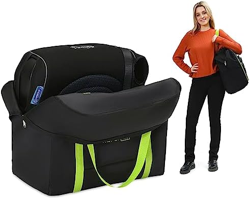 Reperkid Booster Seat Travel Bag for Airplane, Black and Green, 17" H x 16.5" W x 9.5" D, Compatible with Gb Pockit Stroller & Most Boosters– Premium Waterproof Cover, Hand Bag Design, Durable Zipper