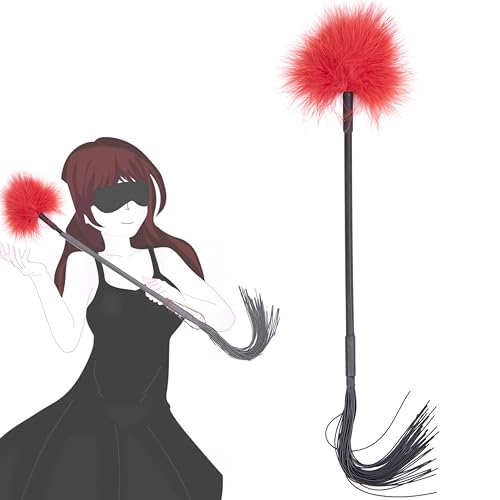 Sex Feather Spanking Tickler Crop Feathers Adult Whip Body Tickle Feathers SM Paddle French Tickler (Red)
