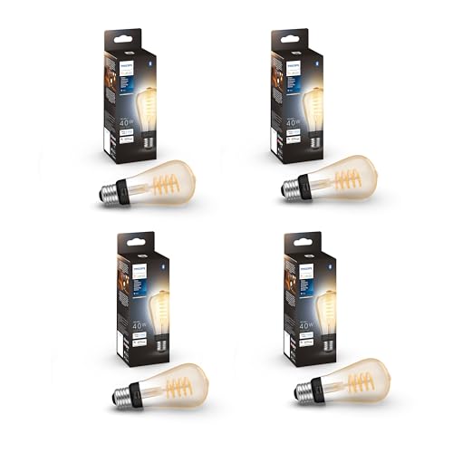 Image of Philips Hue Smart 40W ST19 Filament LED Bulb - White Ambiance Warm-to-Cool White Light - 4 Pack - 550LM - E26 - Indoor - Control with Hue App - Works with Alexa, Google Assistant and Apple Homekit
