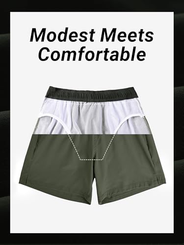Arcweg Badehose für Herren mit Reißverschlusstasche Atmungsaktiv Wasserabweisend Badeshorts Männer Trainingsshorts Elastisch Verstellbar Mit Tunnelzug Meshfutter Schwarz + Armeegrün L(EU) 4
