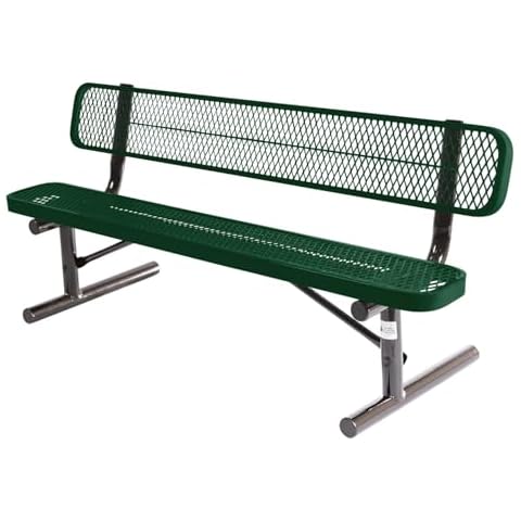 COATEDOUTDOORFURNITURE Coated Outdoor Furniture Heavy-Duty Portable Outdoor Bench Thermoplastic Coated, Expanded Metal, Commercial-Grade Seating, Made in America (Portable with Back, 6 Ft, Green) Cover