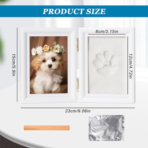 Sporgo Pfotenabdruck Set Hund Katze: 3D Bilderrahmen mit Foto und Pfotenabdrücke, Pfotenabdruck Set mit Ständer, Holz Bilderrahmen für Hunde oder Katzenbesitzer