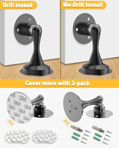 Image of Door Stoppers for Bottom of Door Catch, Door Stop Magnetic Door Stopper for Wall Floor Mount Heavy Huty Magnet Holder Security, No Drill Strong Adhesive & Screws Keep Doors Open Accessories 2 Pack