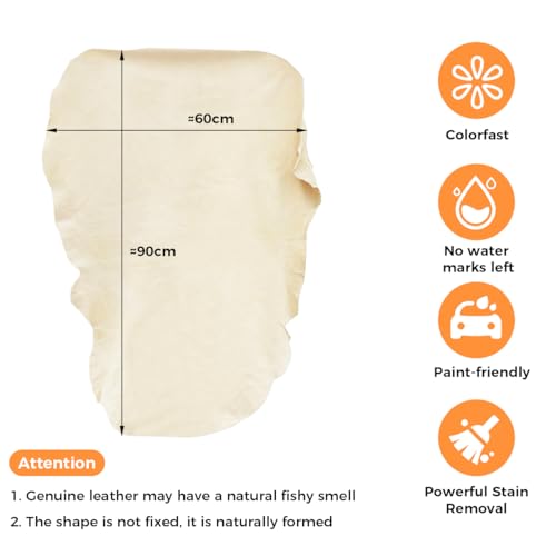 2 Stück 40 X 60 cm Auto Ledertuch, Super Saugfähig Fensterleder Echt Leder, Fusselfrei und Hinterlässt Keine Spuren, Trockene und Nasse Anwendung, Ledertuch Autopflege für Autos, Fenster und Glas